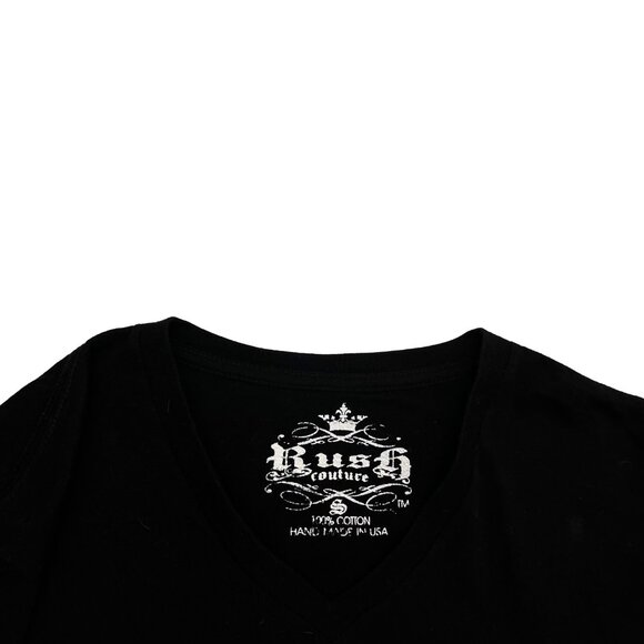 Rush Couture Rhinestone Dragon Cross Embellished Black Jewel T-Shirt Mens S - Picture 5 of 5